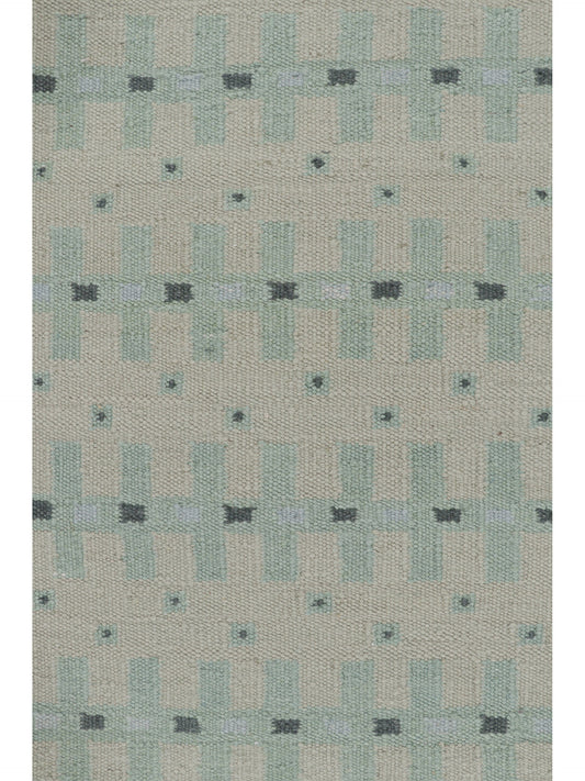 Rug & Kilim's Custom Scandinavian Rug with Pale Teal Geometric Patterns Rugs