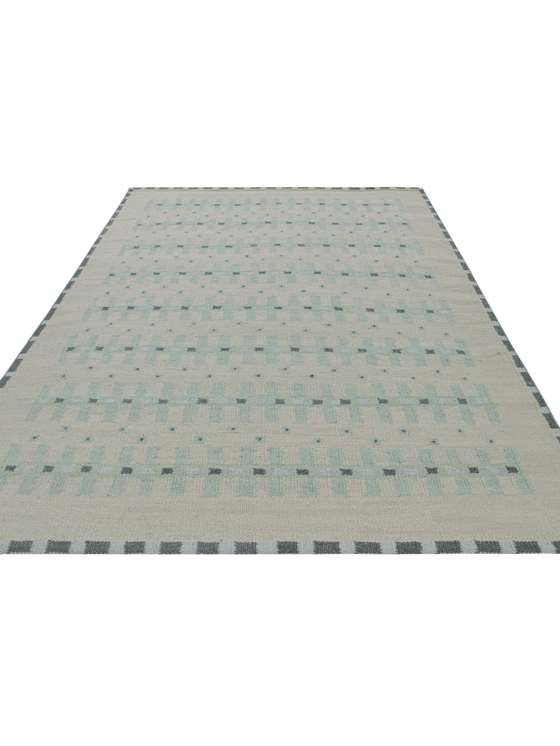 Rug & Kilim's Custom Scandinavian Rug with Pale Teal Geometric Patterns Rugs
