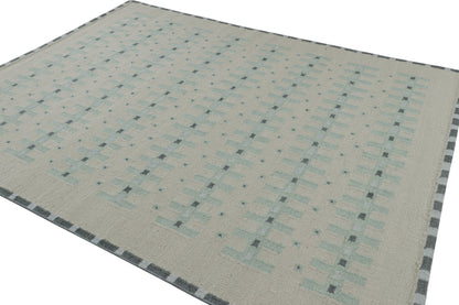 Rug & Kilim's Custom Scandinavian Rug with Pale Teal Geometric Patterns Rugs