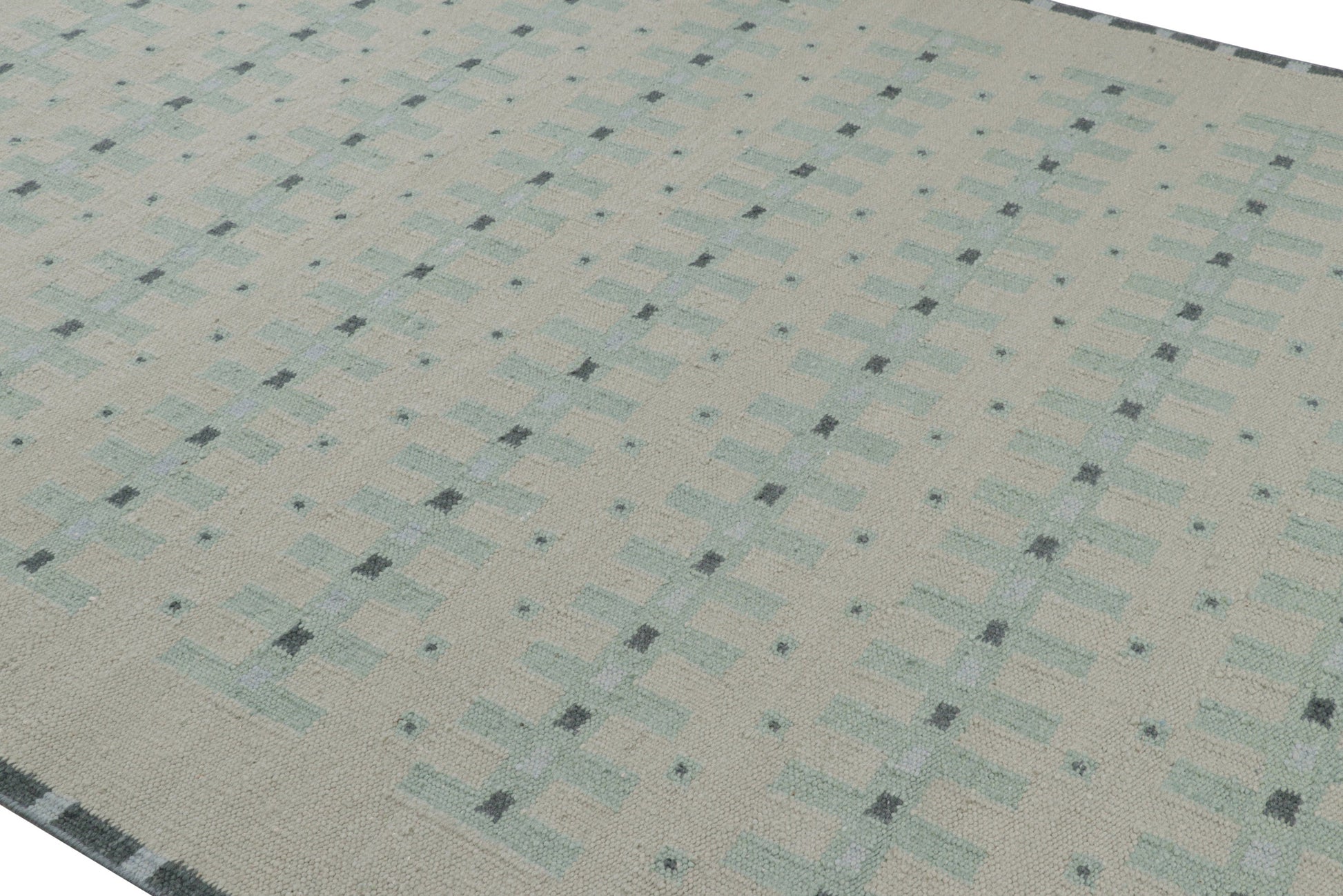 Rug & Kilim's Custom Scandinavian Rug with Pale Teal Geometric Patterns Rugs