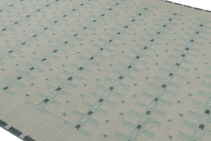 Rug & Kilim's Custom Scandinavian Rug with Pale Teal Geometric Patterns Rugs