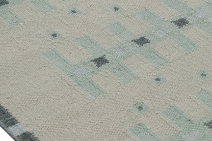 Rug & Kilim's Custom Scandinavian Rug with Pale Teal Geometric Patterns Rugs