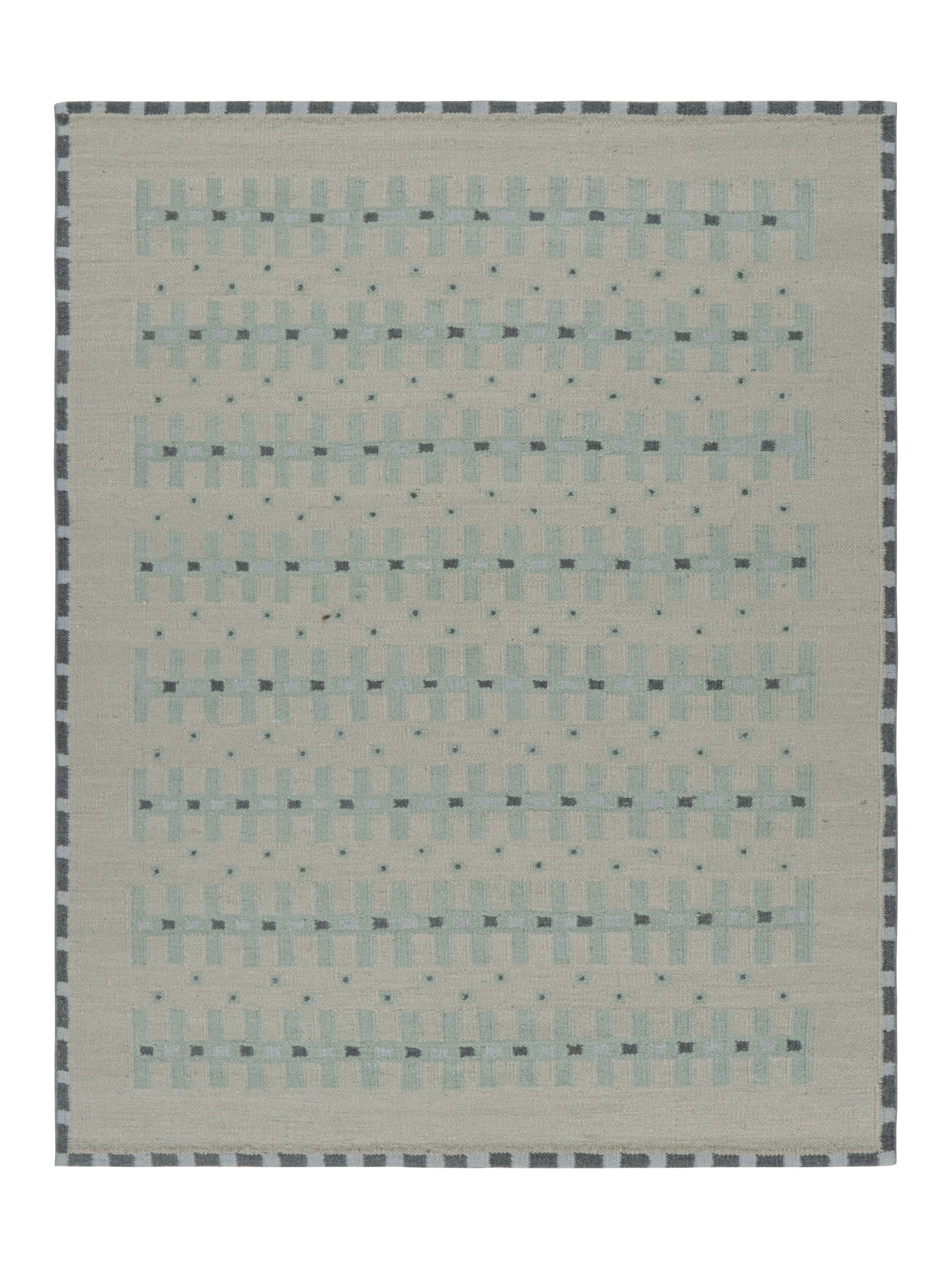 Rug & Kilim's Custom Scandinavian Rug with Pale Teal Geometric Patterns Rugs