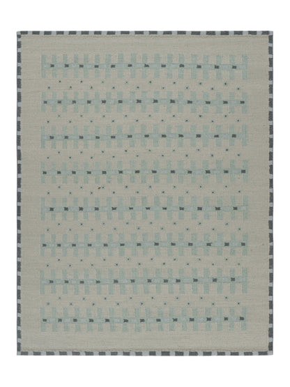 Rug & Kilim's Custom Scandinavian Rug with Pale Teal Geometric Patterns Rugs