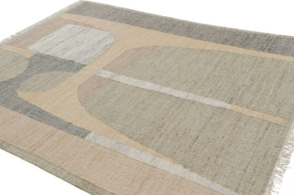 Rug & Kilim's Flatweave Rug in Beige with Gray White & Green Geometric Patterns Rugs