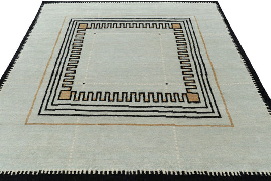Rug & Kilim's Modern Art Deco Rug in Blue and Black with Geometric Patterns Rugs