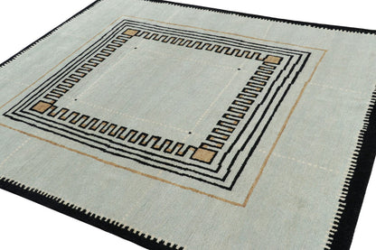 Rug & Kilim's Modern Art Deco Rug in Blue and Black with Geometric Patterns Rugs