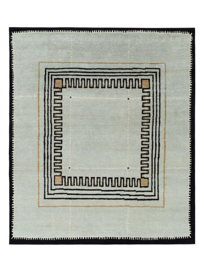 Rug & Kilim's Modern Art Deco Rug in Blue and Black with Geometric Patterns Rugs