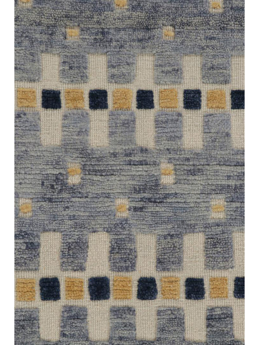 Rug & Kilim's Scandinavian "High Texture" Rug in Blue with Geometric Patterns Rugs