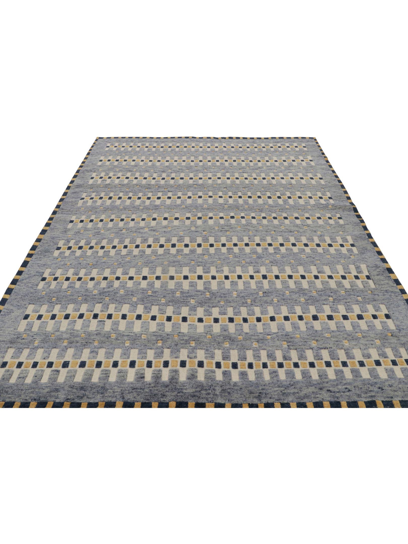 Rug & Kilim's Scandinavian "High Texture" Rug in Blue with Geometric Patterns Rugs