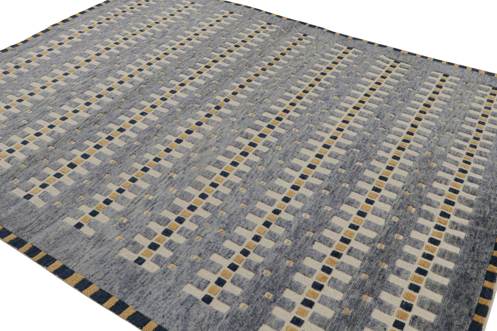 Rug & Kilim's Scandinavian "High Texture" Rug in Blue with Geometric Patterns Rugs
