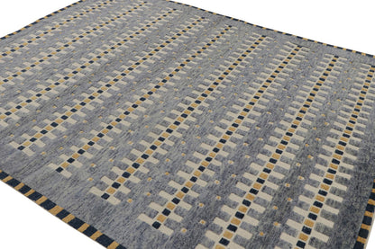 Rug & Kilim's Scandinavian "High Texture" Rug in Blue with Geometric Patterns Rugs