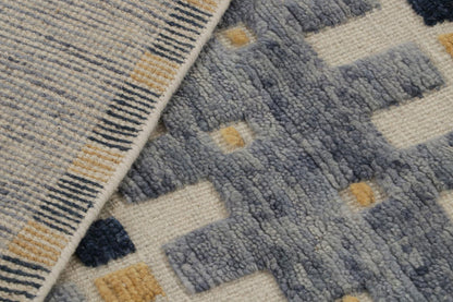 Rug & Kilim's Scandinavian "High Texture" Rug in Blue with Geometric Patterns Rugs