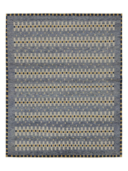 Rug & Kilim's Scandinavian "High Texture" Rug in Blue with Geometric Patterns Rugs