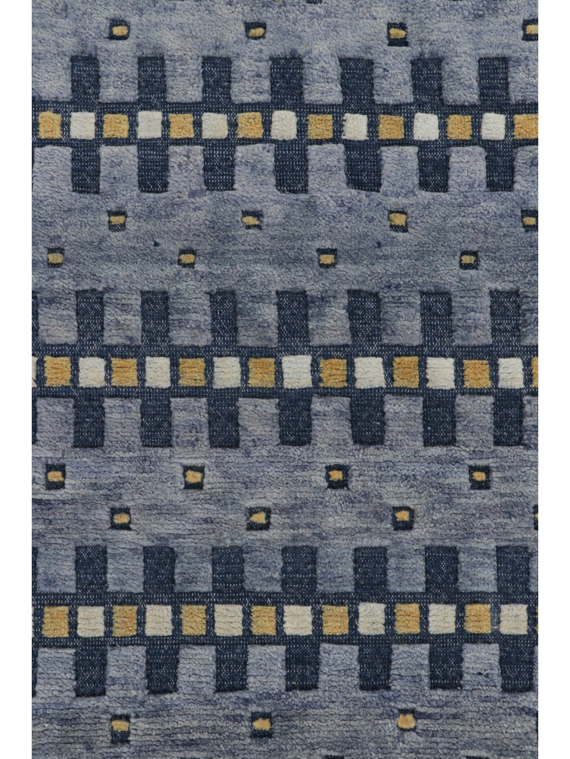 Rug & Kilim's Scandinavian Rug in Blue Gold and Off-White Geometric Patterns Rugs