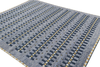 Rug & Kilim's Scandinavian Rug in Blue Gold and Off-White Geometric Patterns Rugs