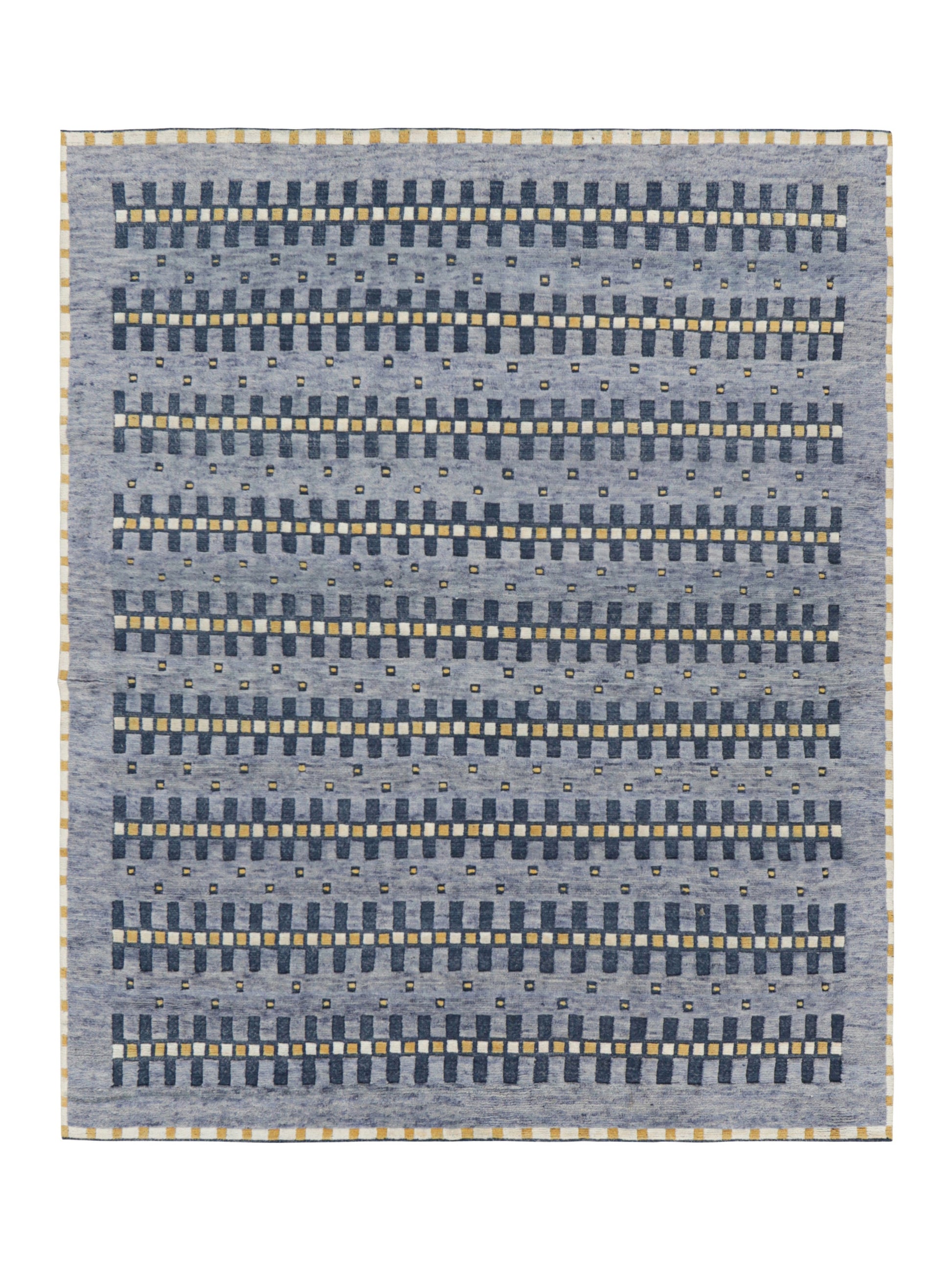 Rug & Kilim's Scandinavian Rug in Blue Gold and Off-White Geometric Patterns Rugs
