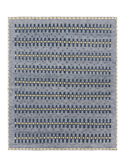 Rug & Kilim's Scandinavian Rug in Blue Gold and Off-White Geometric Patterns Rugs
