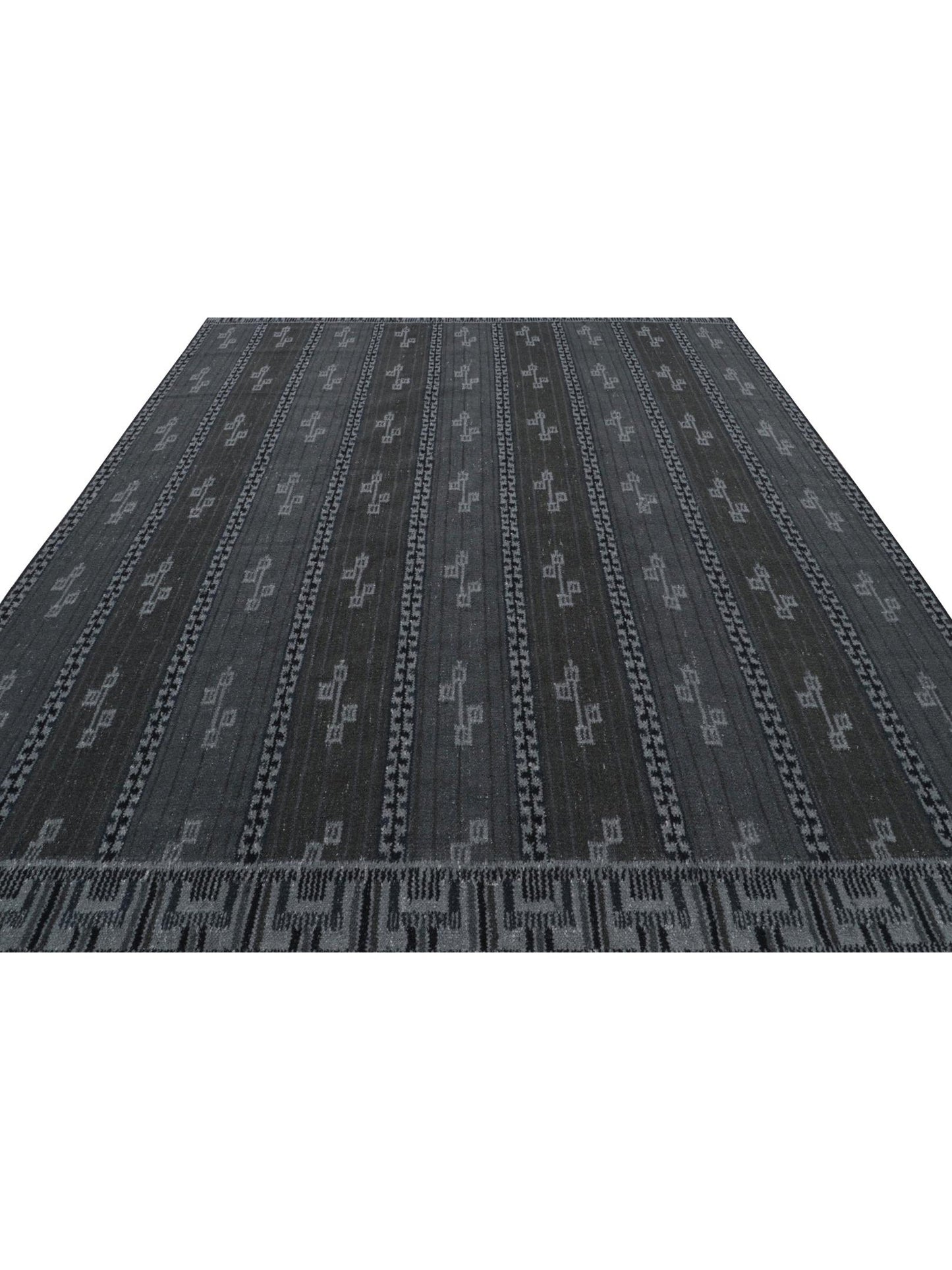 Rug & Kilim's Scandinavian Rug with Gray and Blue Geometric Patterns Rugs