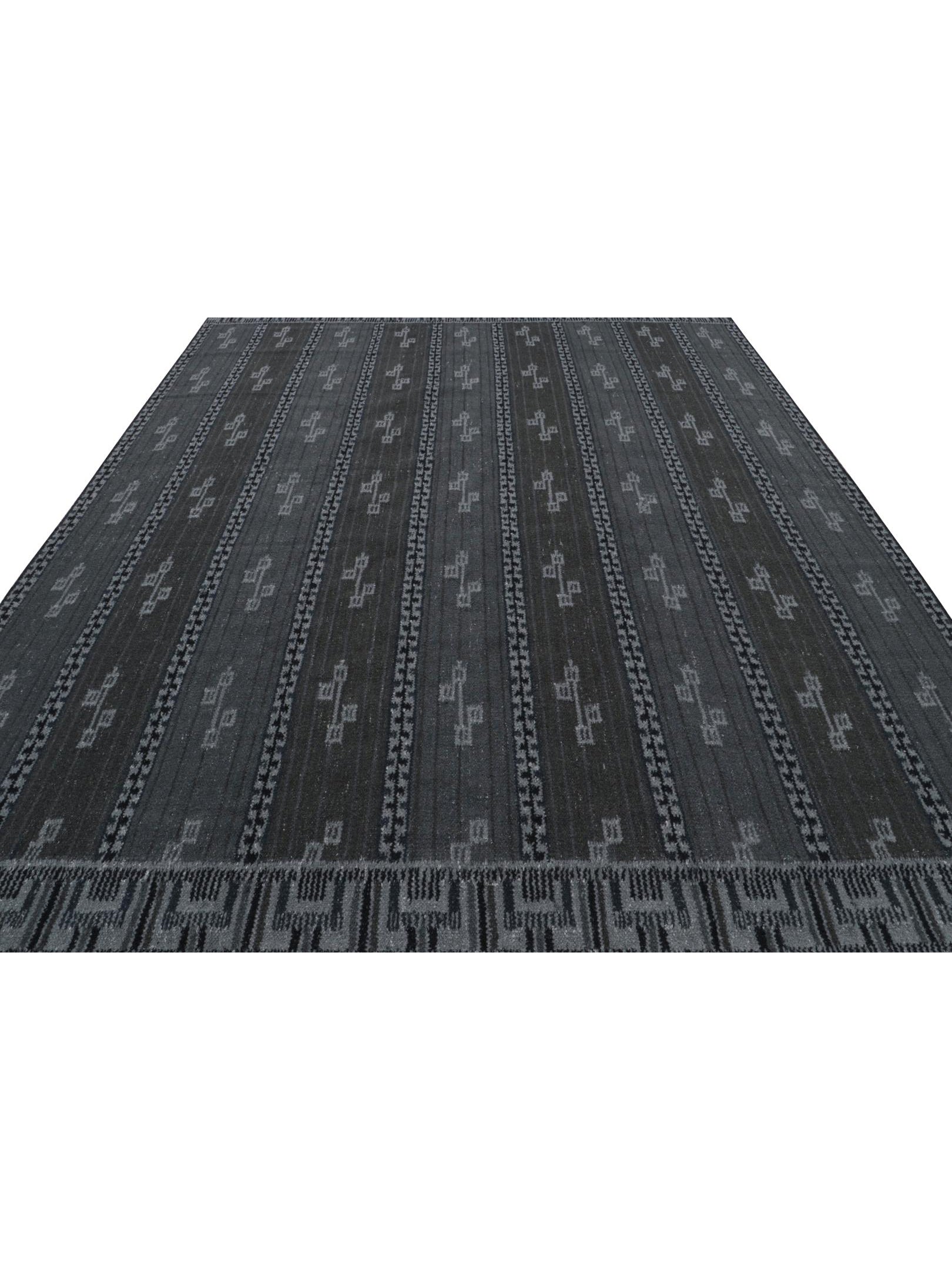 Rug & Kilim's Scandinavian Rug with Gray and Blue Geometric Patterns Rugs