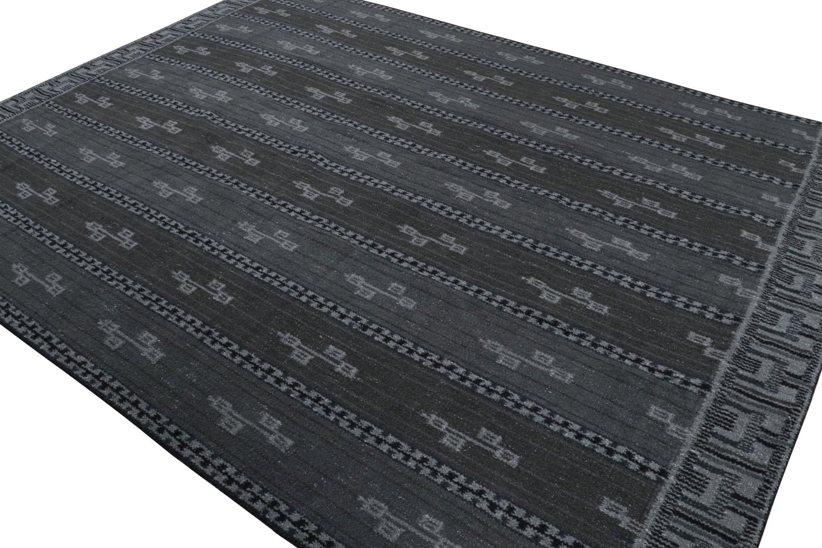 Rug & Kilim's Scandinavian Rug with Gray and Blue Geometric Patterns Rugs