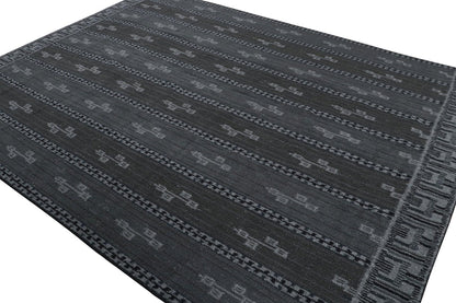 Rug & Kilim's Scandinavian Rug with Gray and Blue Geometric Patterns Rugs