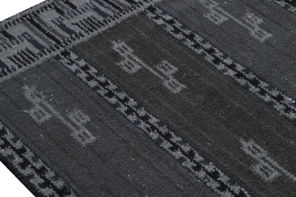 Rug & Kilim's Scandinavian Rug with Gray and Blue Geometric Patterns Rugs