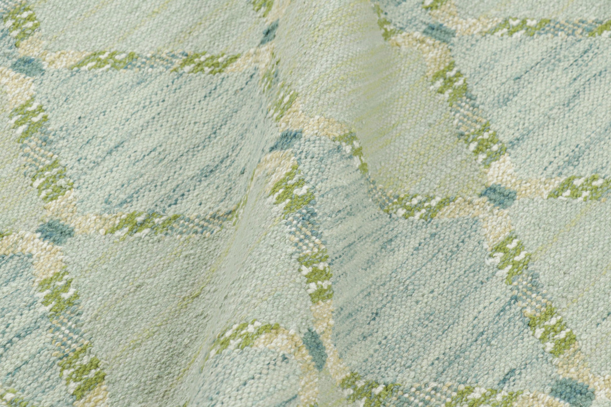 Rug & Kilim's Scandinavian Rug in Green and Blue Lattice Diamond Patterns Rugs