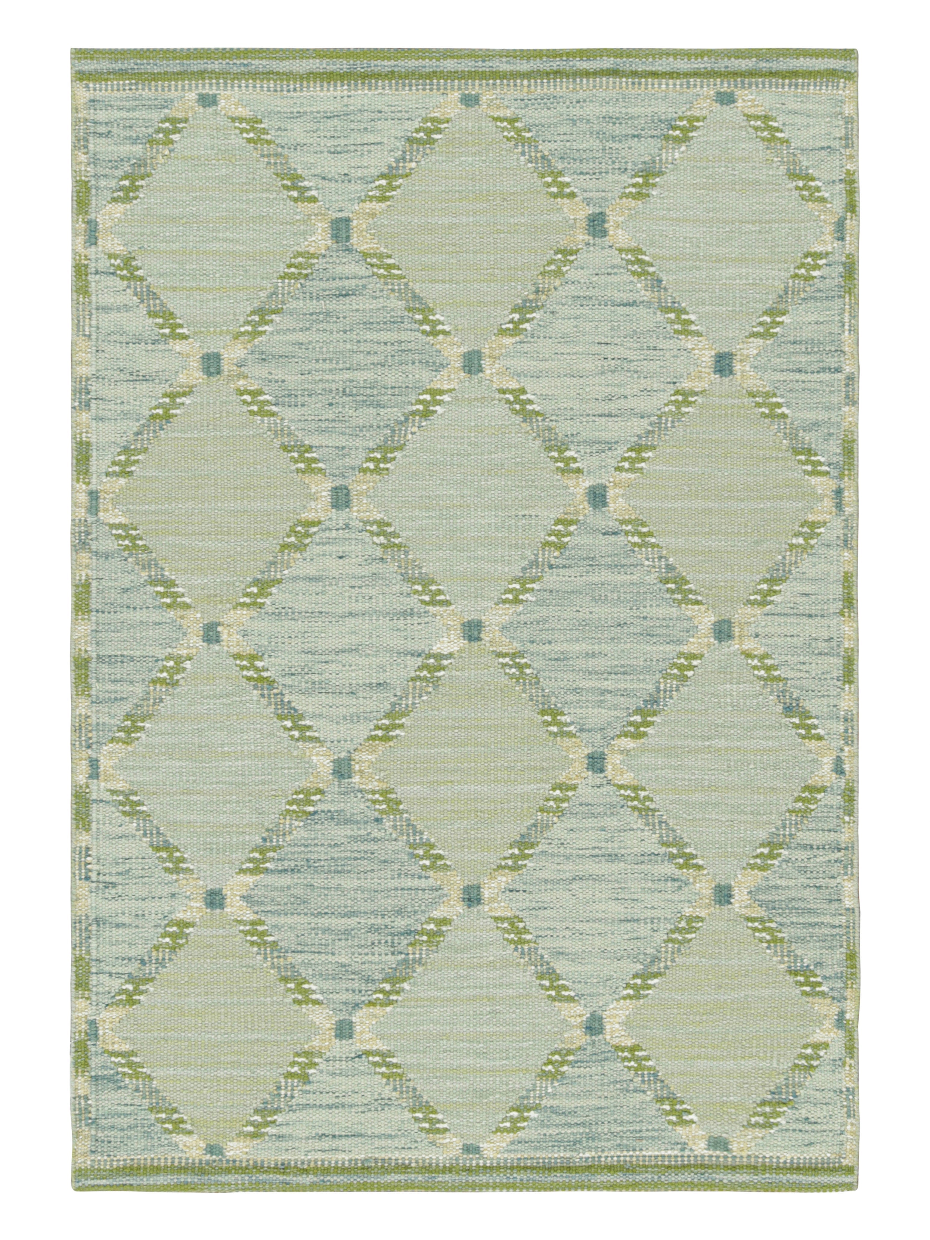 Rug & Kilim's Scandinavian Rug in Green and Blue Lattice Diamond ...