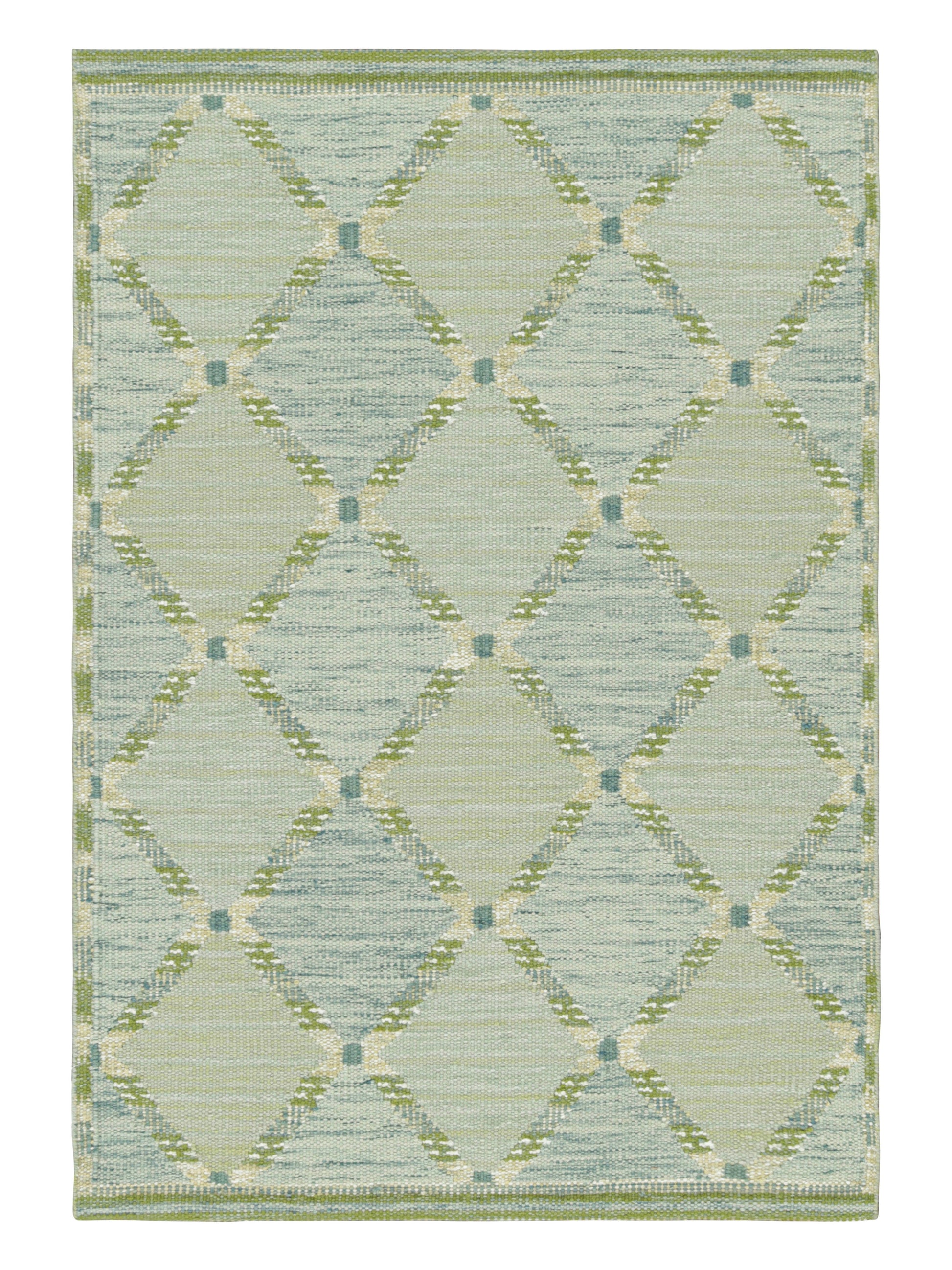 Rug & Kilim's Scandinavian Rug in Green and Blue Lattice Diamond Patterns Rugs