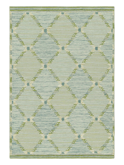 Rug & Kilim's Scandinavian Rug in Green and Blue Lattice Diamond Patterns Rugs