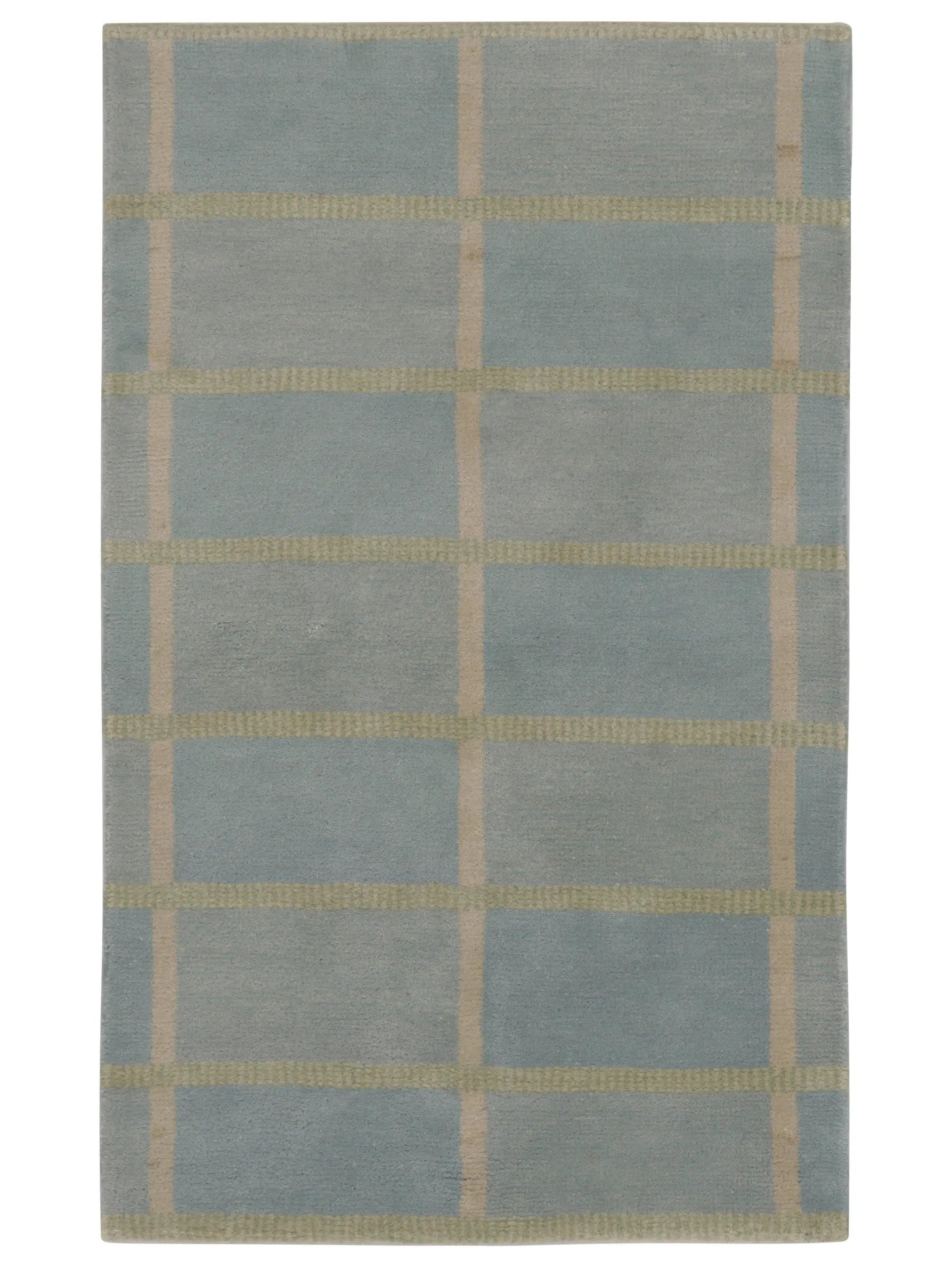 Rug & Kilim's Swedish Art Deco Rug in Dusty Blue with Geometric Pattern Rugs