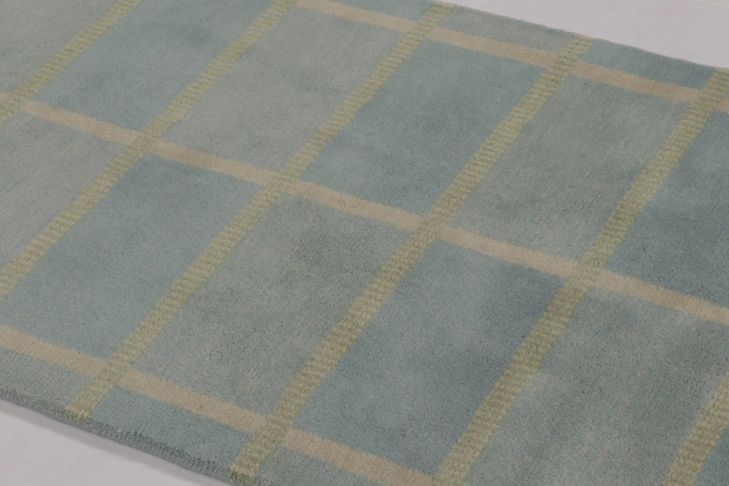 Rug & Kilim's Swedish Art Deco Rug in Dusty Blue with Geometric Pattern Rugs