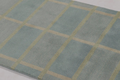 Rug & Kilim's Swedish Art Deco Rug in Dusty Blue with Geometric Pattern Rugs