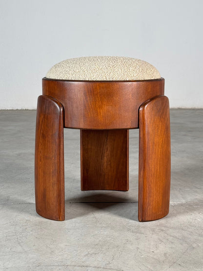 Sculptural Ash Wood Stool with Dedar Milano Boucle Champagne by FORME, Italy Stools