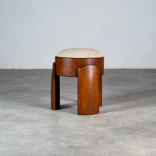 Sculptural Ash Wood Stool with Dedar Milano Boucle Champagne by FORME, Italy Stools