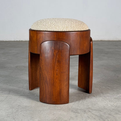 Sculptural Ash Wood Stool with Dedar Milano Boucle Champagne by FORME, Italy Stools