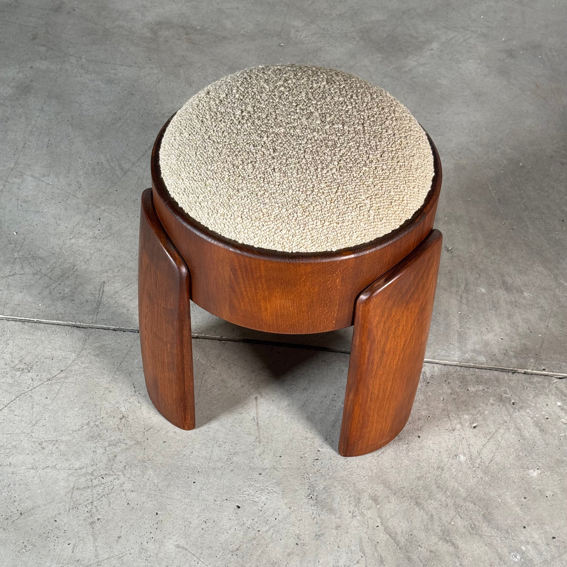 Sculptural Ash Wood Stool with Dedar Milano Boucle Champagne by FORME, Italy Stools