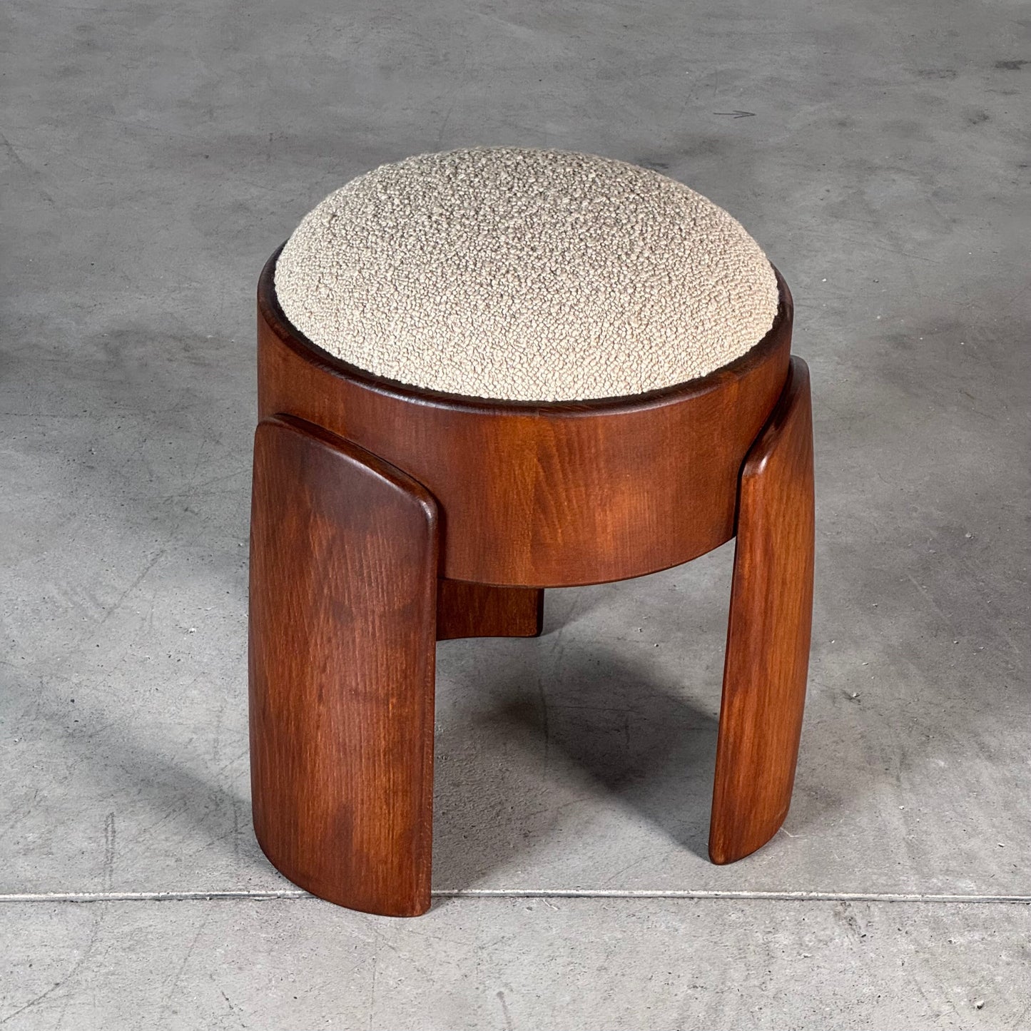 Sculptural Ash Wood Stool with Dedar Milano Boucle Champagne by FORME, Italy Stools