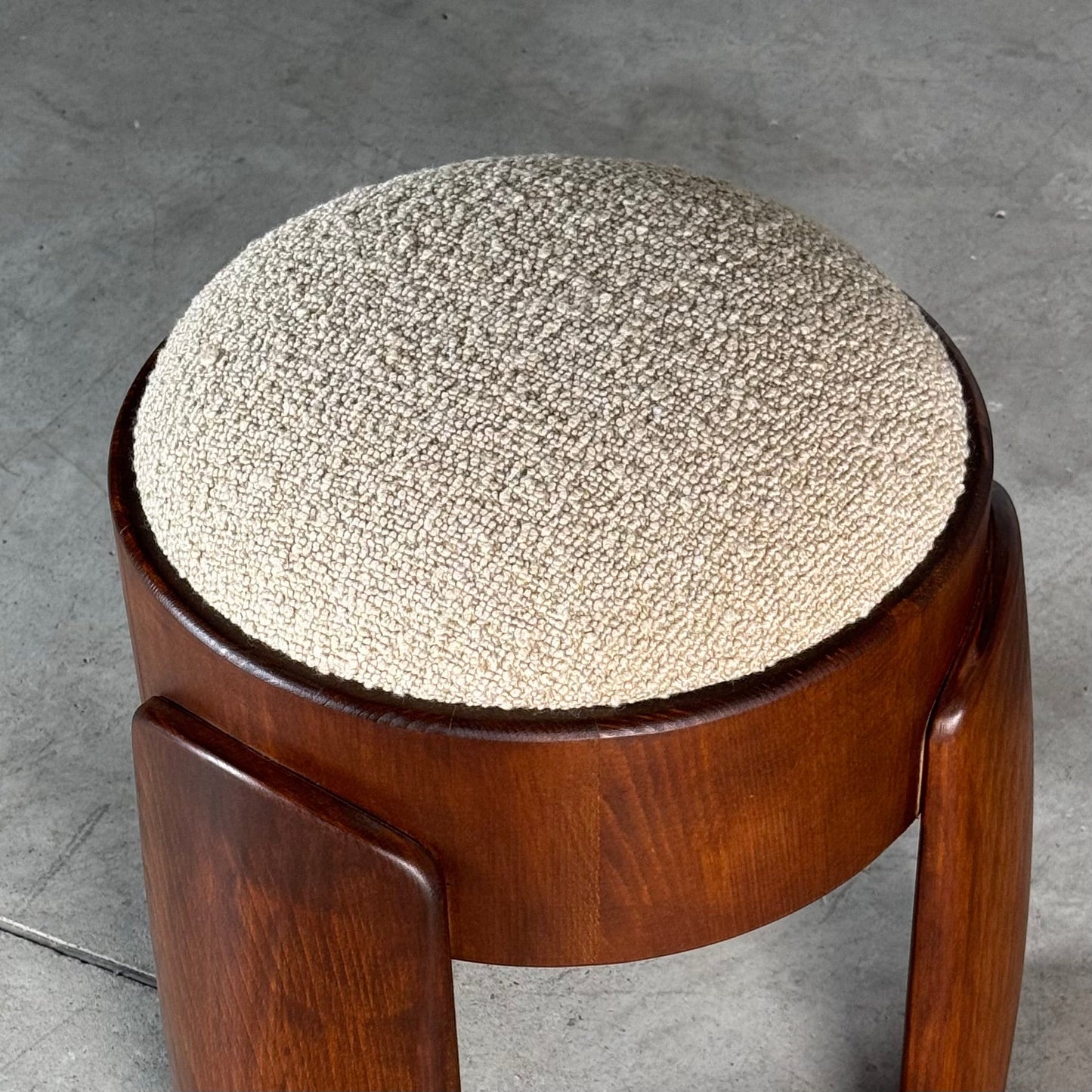 Sculptural Ash Wood Stool with Dedar Milano Boucle Champagne by FORME, Italy Stools