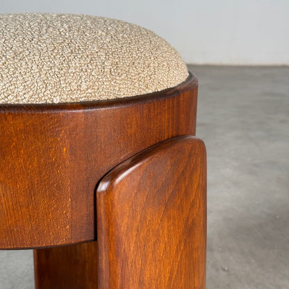 Sculptural Ash Wood Stool with Dedar Milano Boucle Champagne by FORME, Italy Stools