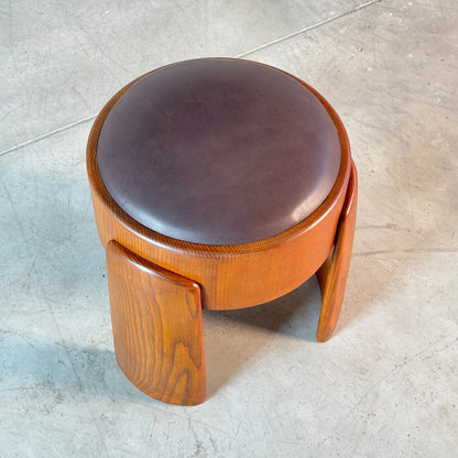 Sculptural Ash Wood Stools with B.V. Waxed Dark Brown Leather by FORME Stools