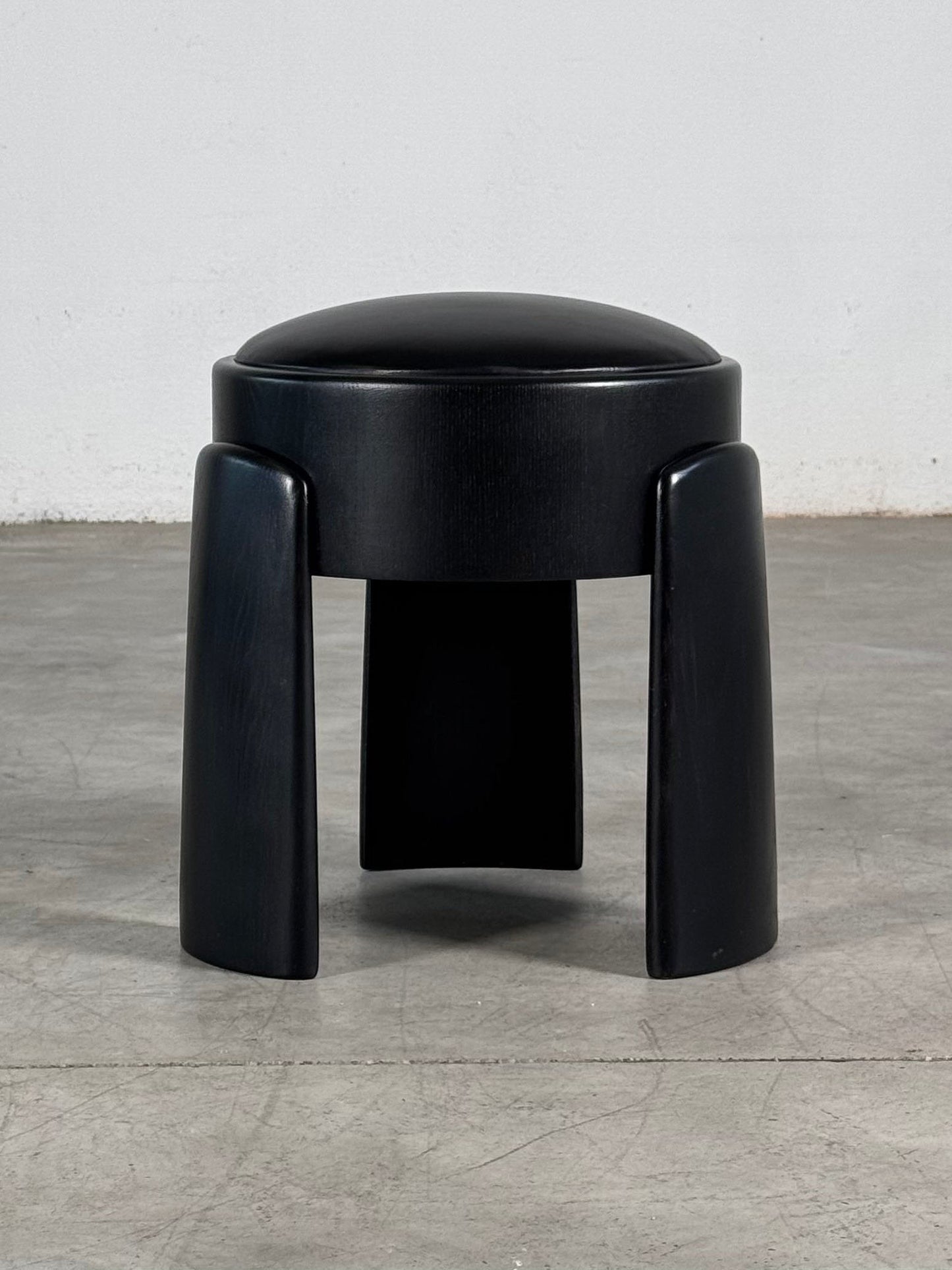 Sculptural Black Ash Wood Stool with Premium G. A. Full-Grain Leather, FORME Stools