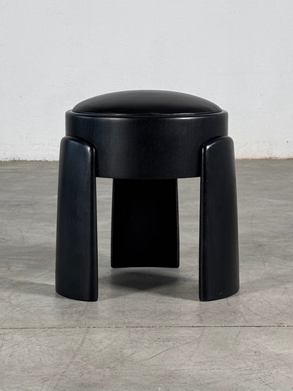 Sculptural Black Ash Wood Stool with Premium G. A. Full-Grain Leather, FORME Stools