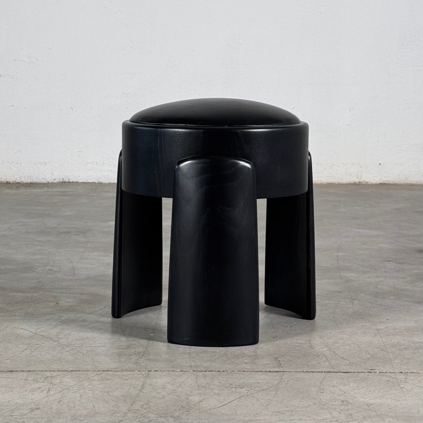 Sculptural Black Ash Wood Stool with Premium G. A. Full-Grain Leather, FORME Stools