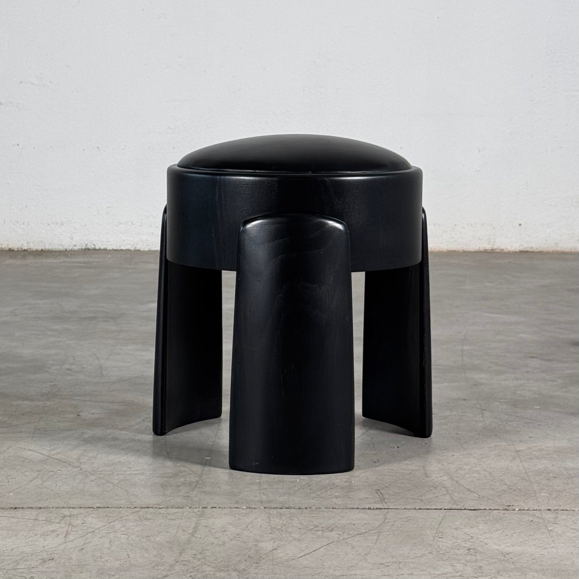 Sculptural Black Ash Wood Stool with Premium G. A. Full-Grain Leather, FORME Stools