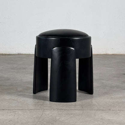 Sculptural Black Ash Wood Stool with Premium G. A. Full-Grain Leather, FORME Stools