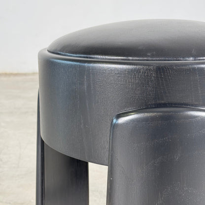 Sculptural Black Ash Wood Stool with Premium G. A. Full-Grain Leather, FORME Stools