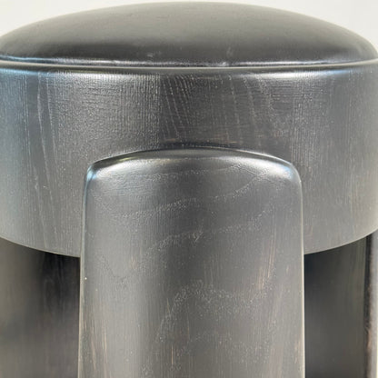 Sculptural Black Ash Wood Stool with Premium G. A. Full-Grain Leather, FORME Stools
