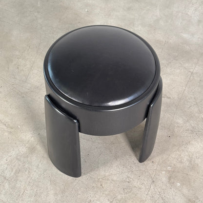 Sculptural Black Ash Wood Stool with Premium G. A. Full-Grain Leather, FORME Stools